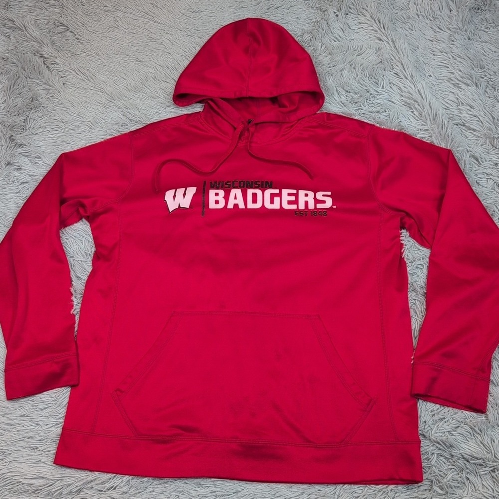 Wisconsin Badgers Sweatshirt Mens L Red Hoodie University Pocket Comfort Casual